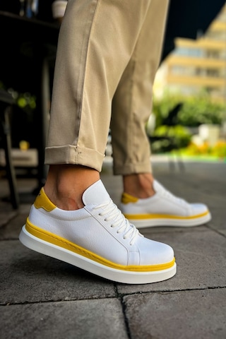Roof Atelier Erkek Beyaz Sarı Bağcıklı Spor Ayakkabı - 979 - Santoni Gbt Spor Beyaz - Sarı