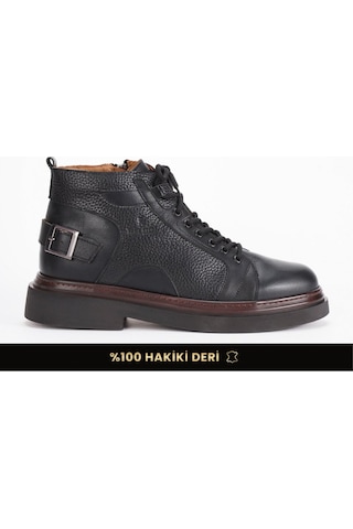Fame Step Hakiki Deri Erkek Bot Bağcıklı Fermuarlı Casual Kışlık Soğuğa Dayanıklı Poli Taban İç Dış Hakiki Dana Derisi Siyah