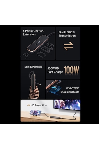 Usams Adapter Hub 2xusb + Usb-c + Hdmı + Micro Sd+sd