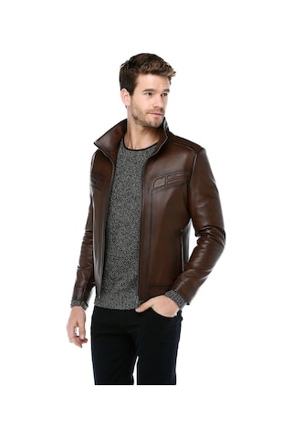 Dericlub E-1003 Gerçek Deri Erkek Mont-Camel