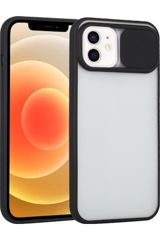 More Tr Ally İphone 12 6 1 Kamera Lens Korumalı Sürgülü Tpu Şeffaf Kılıf Siyah