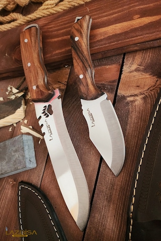 Outdoor Bıçak 2 Li Set Kamp Bıçağı Çakısı Kılıflı El Yapımı 001 Kahverengi