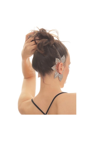 Kadın Gümüş Renk Lak Kaplama Zirkon Taşlı Dokulu Yaprak Stilizesi Sağ Kulak Earcuff&kıkırdak Küpe Çok Renkli