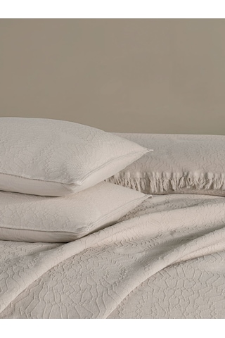 Jakar Daire Çift Kişilik Yatak Örtüsü Krem Kutulu Krem