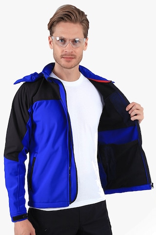 Çift Renkli Kapüşonlu Softshell Mont Saks Mavi - Siyah