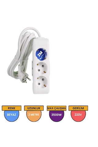 Viko 90113302 Multi-Let Topraklı Çocuk Korumalı Grup Priz 3'lü 2 M Beyaz