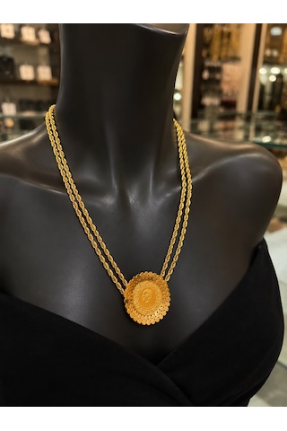 Halat Zincir Altın Detay Kaplama Kolye Gold