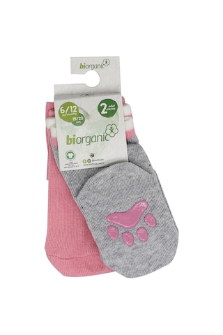 Bibaby Biorganic Paw 2'Li Kaymaz Çorap 68393 Bej-Ekru