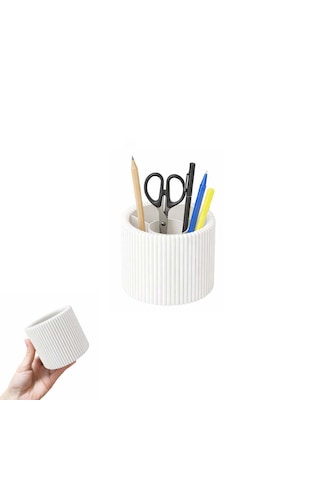 Özel 3d Baskı Ayrılabilir 4 Bölmeli Kalemlik Masa Vb. Kalemliği Çapı: 8,5 Cm X Yükseklik: 8 Cm Beyaz