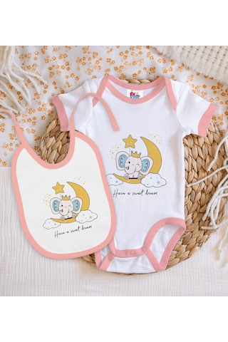 Bk Kids Sweet Dream Tasarımlı Pembe Bebek Body Zıbın Ve Mama Önlü Çok Renkli