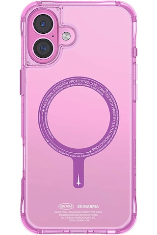 Apple iPhone 16 Plus Uyumlu Kılıf Magsafe Şarj Özellikli Şeffaf Airbag Tasarımlı Skinarma Saido Pembe