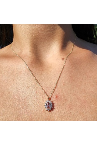 0,95 Ct Sultanayt 0,25 Ct Pırlanta Signity Taşlı Anturajlı Vintage 14 Ayar Altın Tasarım Kolye