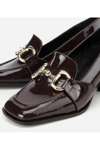 Hotiç Kadın Rugan Kahverengi Tokalı Kare Uçlu Topuklu Klasik Loafer 01ayh314750a480 01ayh314750a480 Kahverengi