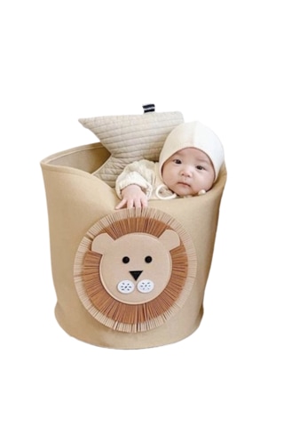 Büyük Kapasiteli Karikatür Keçe Saklama Sepeti - Haki