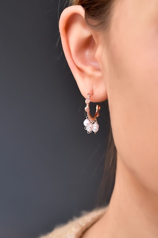 Papatya Silver 925 Ayar Gümüş Rose Kaplama İnci Taşlı Shakira Halka Küpe