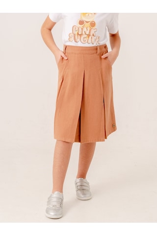 Kız Çocuk Gabardin Pileli Keten Etek 2958 Bej