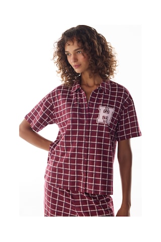 Penti Bordo Harvard Pötikare Desenli Kısa Kollu Gömlek Pantolon Pijama Takımı