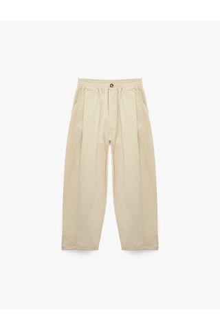 Koton Balon Pantolon Oversize Pile Detaylı Pamuklu Bej 7wkb40015tw Ekru