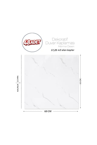 60x60 Cm Kendinden Yapışkanlı Duvar,banyo,tezgah Arası Beyaz Mermer-48 Adet Lls014-60-48