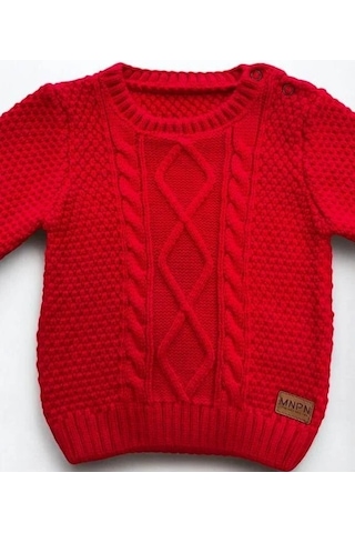 Bebek Örgü Desenli Kırmızı Triko Kazak-15189 Kırmızı