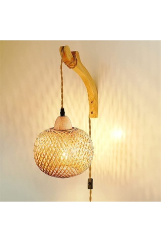 Retro Japon Tarzı Bambu Başucu Duvar Lambası Abd Fişi-b Diğer