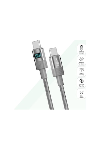 Type C Hızlı Şarj Kablosu Type-c To Type-c, 60w, 480mbps, 1.2m, Pd, Dijital Ekran V0201006