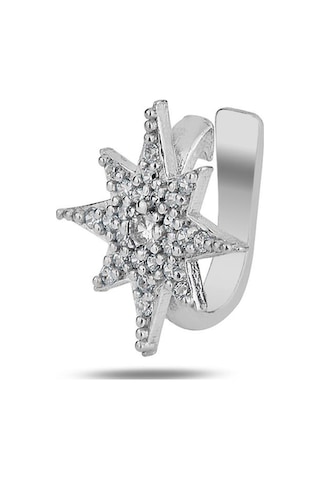 Gümüş Rodyumlu Zirkon Taşlı Sıkıştırmalı Kutup Yıldızı Kıkırdak Küpe Ear Cuff