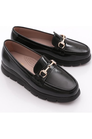 Dgn 6095 Kadin Kalin Taban Loafer Ayakkabi Siyah Rugan