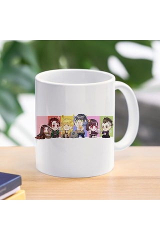 Novahub Kimetsu No Yaiba Kochou Shinobu Ve Nezuko 300ml Seramik Kahve Kupa - 17. Üçgen Şekilli Bardak - Beyaz Renk - İblis Avcısı Temalı Hediye Beyaz