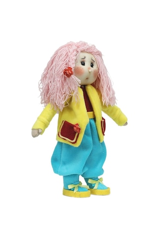 E38 El İşçiliği Pembe Saçlı Kız Dekor Bebek 32 Cm - 6235