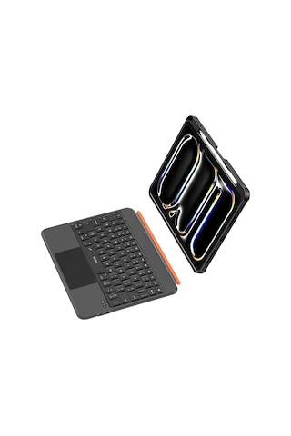 İpad Pro 12.9 2021 5.nesil Wiwu Mk-007 Combo Pro Kalem Bölmeli Klavyeli Standlı Kılıf Siyah Siyah