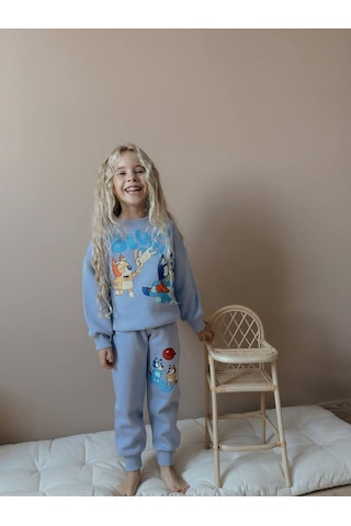 Kız Çocuk Bluey Modelli 3 İplik Şardonlu Eşofman Takımı Lila