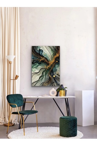Yeşil Mavi Gold Soyut Kanvas Tablo 70x100cm