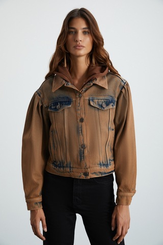 Ethıquet Marquesha Kadın Wild Vintage Kahverengi Crop Ceket