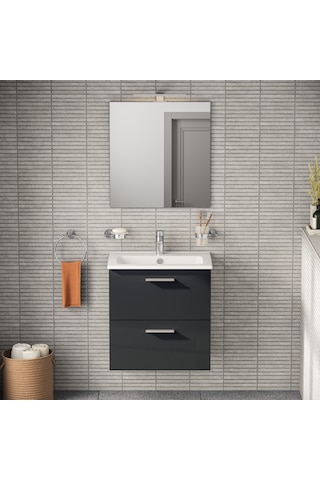 Vitra Mia 75102 Çekmeceli Banyo Dolabı Seti 60 CM Antrasit