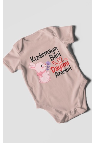 Morivokids Kızdırmayın Beni Dayımı Ararım Kısa Kollu Bebek Body %100 Pamuk Zbn165-kk Pastel Pembe