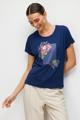 Kadın Sıfır Yaka Önü Payet Güllü Penye T-shirt Lacivert Lacivert