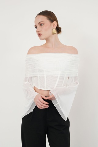 Verymoda D 2977 Uzun Kol Tül Bluz - D2977 Krem