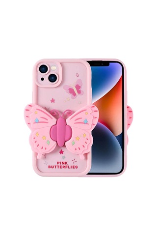 Apple Uyumlu iPhone 14 Kılıf Kamera Korumalı Figür Tasarımlı Zore Kapya Kapak Pembe Açık