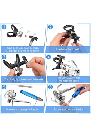 Xurunkeji 12 Adet Airless Boya Püskürtme Makinesi, Nozul Koruyucu, 5 Püskürtme Ucu Ve Airless Püskürtme İçin 5 Airless Boya Püskürtme Filtresi