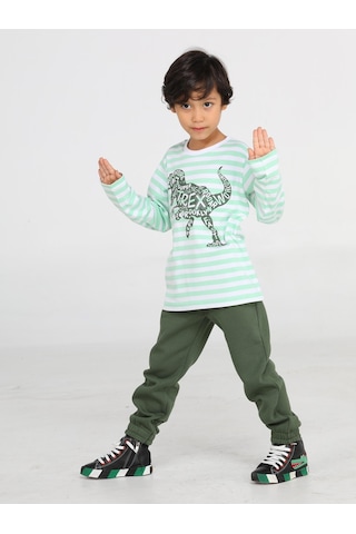 Casabony Yeşil Yazılı Dino Jogger +T-Shirt Takım-Koyu Yeşil