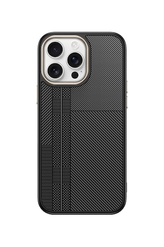 Apple Uyumlu iPhone 15 Pro Max Kılıf M-safe Şarj Özellikli Karbon Fiber Görünümlü Antina Siyah-gri Siyah-gri
