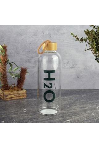 Tohana Bambu Kapaklı H2o Cam Matara - Şeffaf / Açık Kahverengi - 1 Lt Şeffaf / Açık Kahverengi