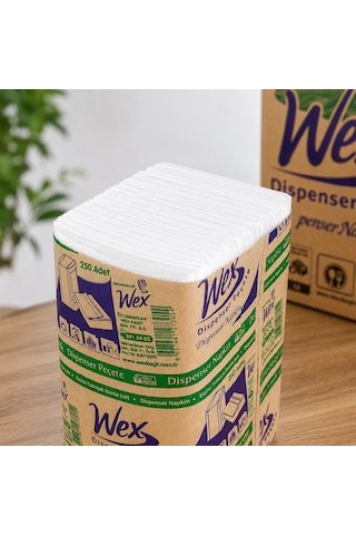 Wex Dispenser Peçete 5 Koli Toplam 90 Paket, 250 Yaprak, 2 Katlı, %100 Selüloz