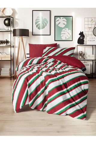 Cozy Home Festive Tek Kişilik Lastikli Çarşaflı Nevresim Takımı Merry Kırmızı Kırmızı