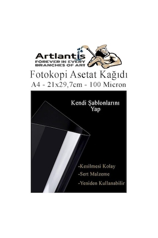 Artlantis Asetat Kağıdı Pvc A4 25 Adet 100 Micron Fotokopi Asetatı Şeffaf A4 Kağıdı 21x29,7 Projektör Tepegöz Genel