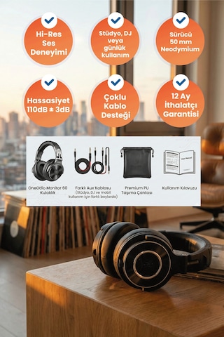 Monitor 60 Hi-res Profesyonel Monitör Kablolu Dj Kulaklık, Stüdyo İzleme, 50mm Sürücü, 40khz