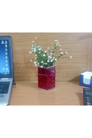 Vazoda Çiçek Dekoratif Beyaz Yapay Çiçek Vazo Dahil Kalpli 7 x 7 x 17 CM