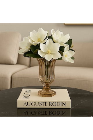 Elta Collection Lüks Füme & Gold Cam Dekoratif Vazo Modern Masa Üstü Ev Aksesuarı Altın
