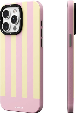 Apple Uyumlu iPhone 14 Pro Max Kılıf Magsafe Şarj Özellikli Youngkit Striped Piano Keys Serisi Kapak Pembe